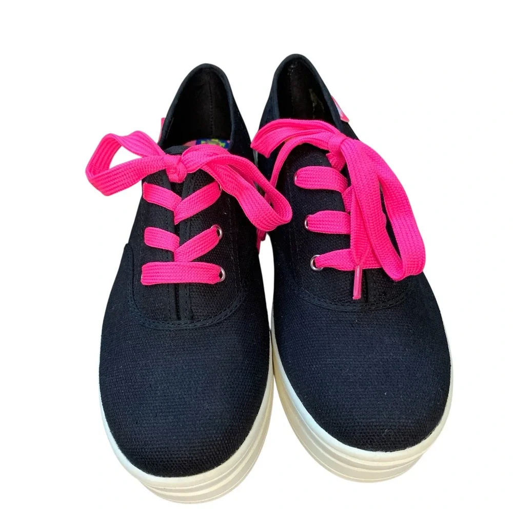 Rocket‎ Dog Platform Sneakers Canvas Lace Up Casual Shoes Black Pink Size 8.5